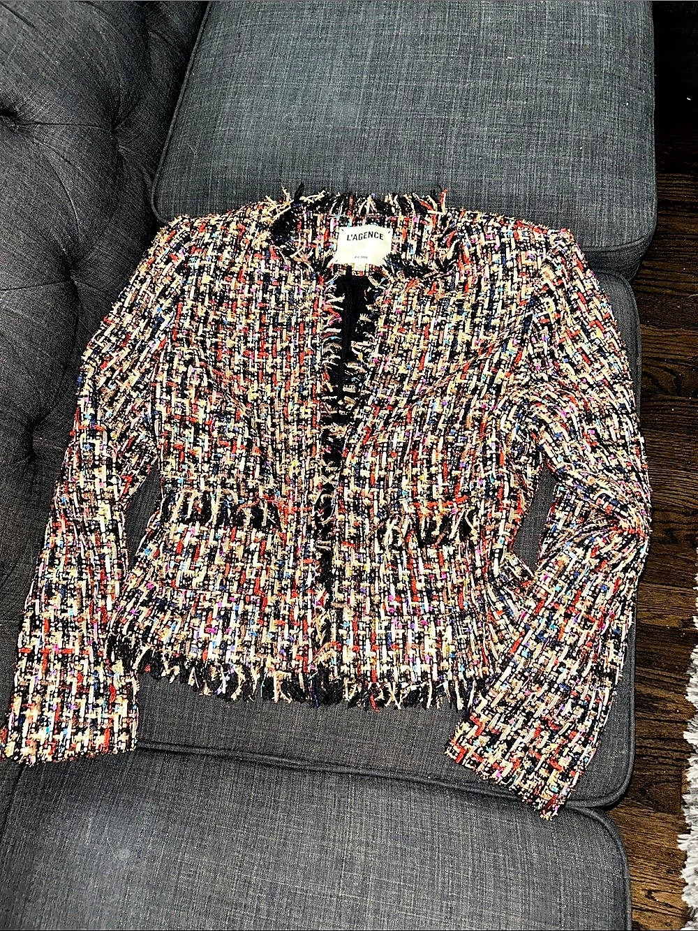 L'AGENCE Angelina Jacket Multicolor Tweed Fringe